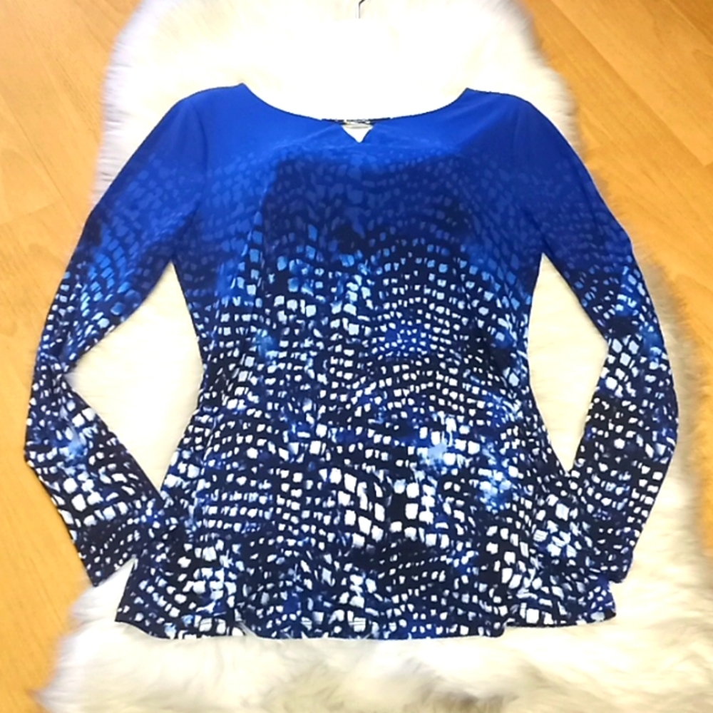 Calvin Klein Printed Keyhole Neck Jersey Blouse - Picture 9 of 13
